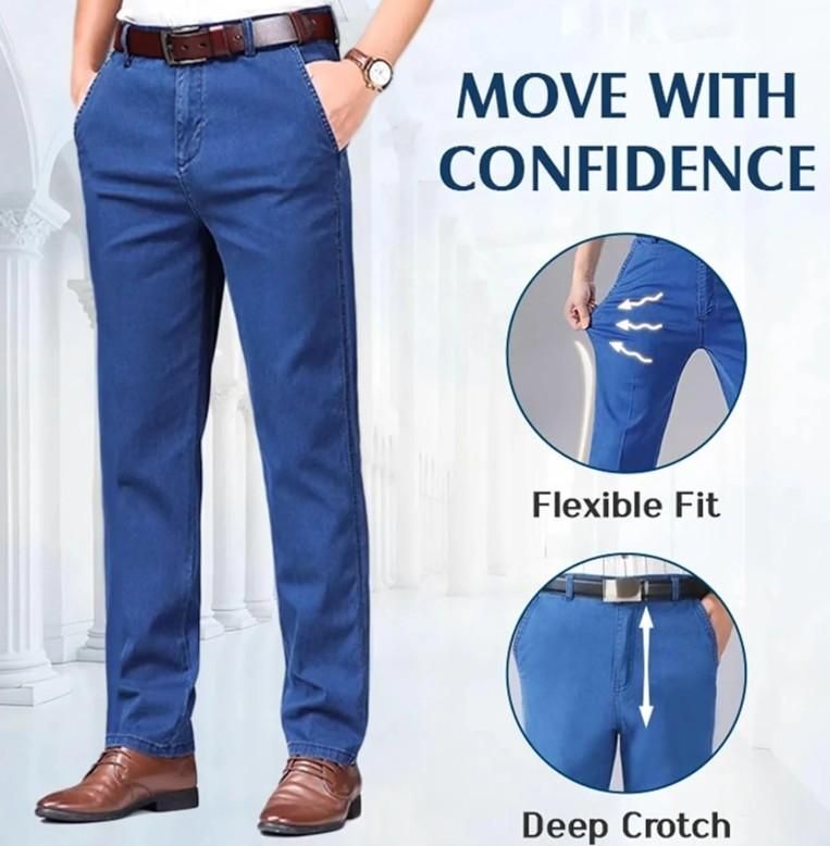 Men's Classic Regular Fit Straight Leg Jeans Stretch Denim