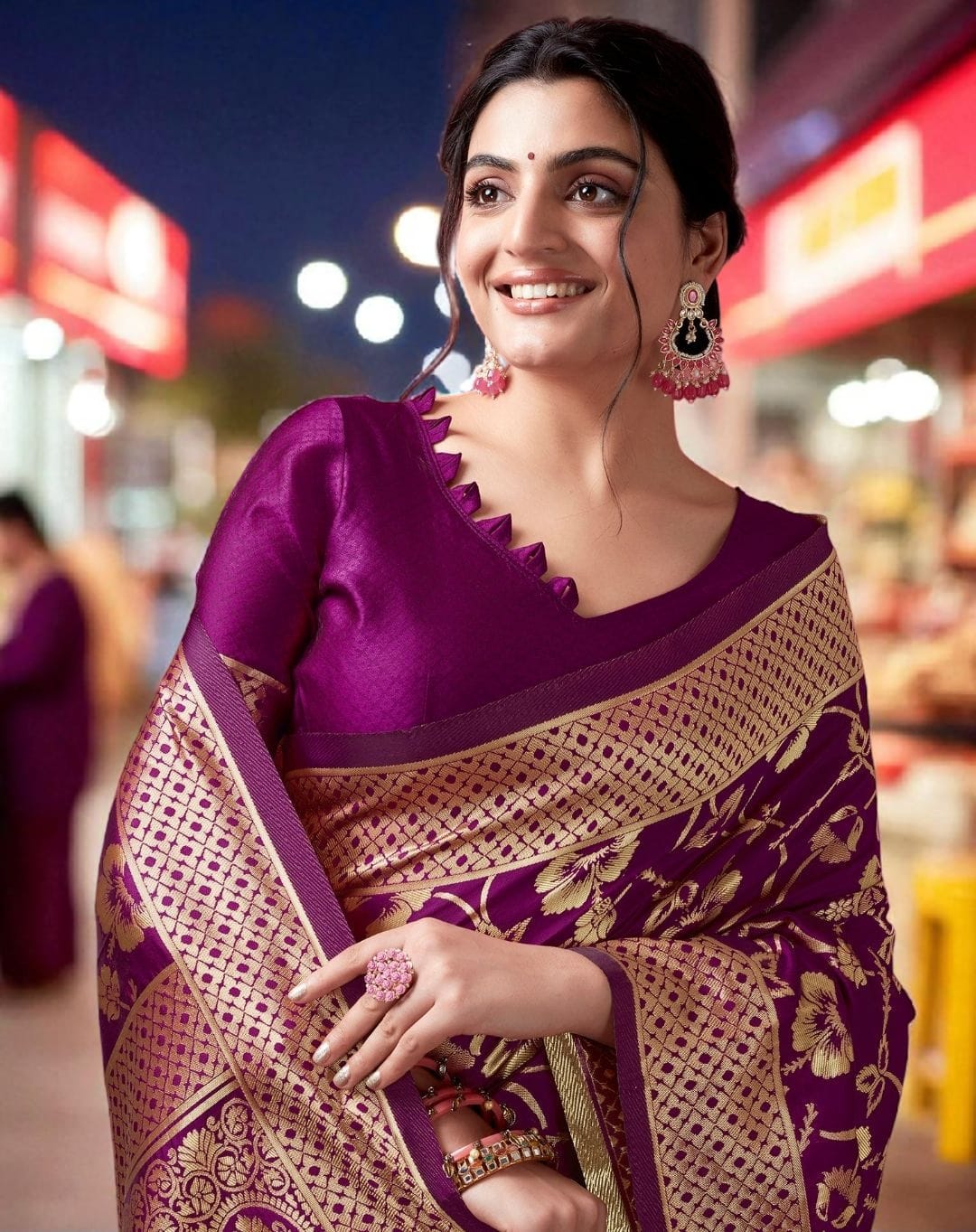Banarasi - Elegant Purple Semi Silk Saree.