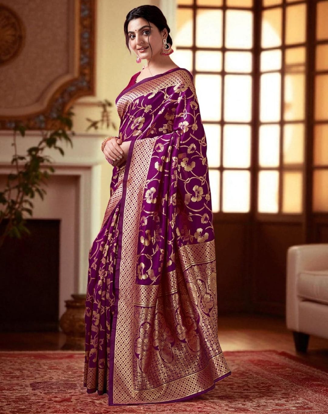 Banarasi - Elegant Purple Semi Silk Saree.