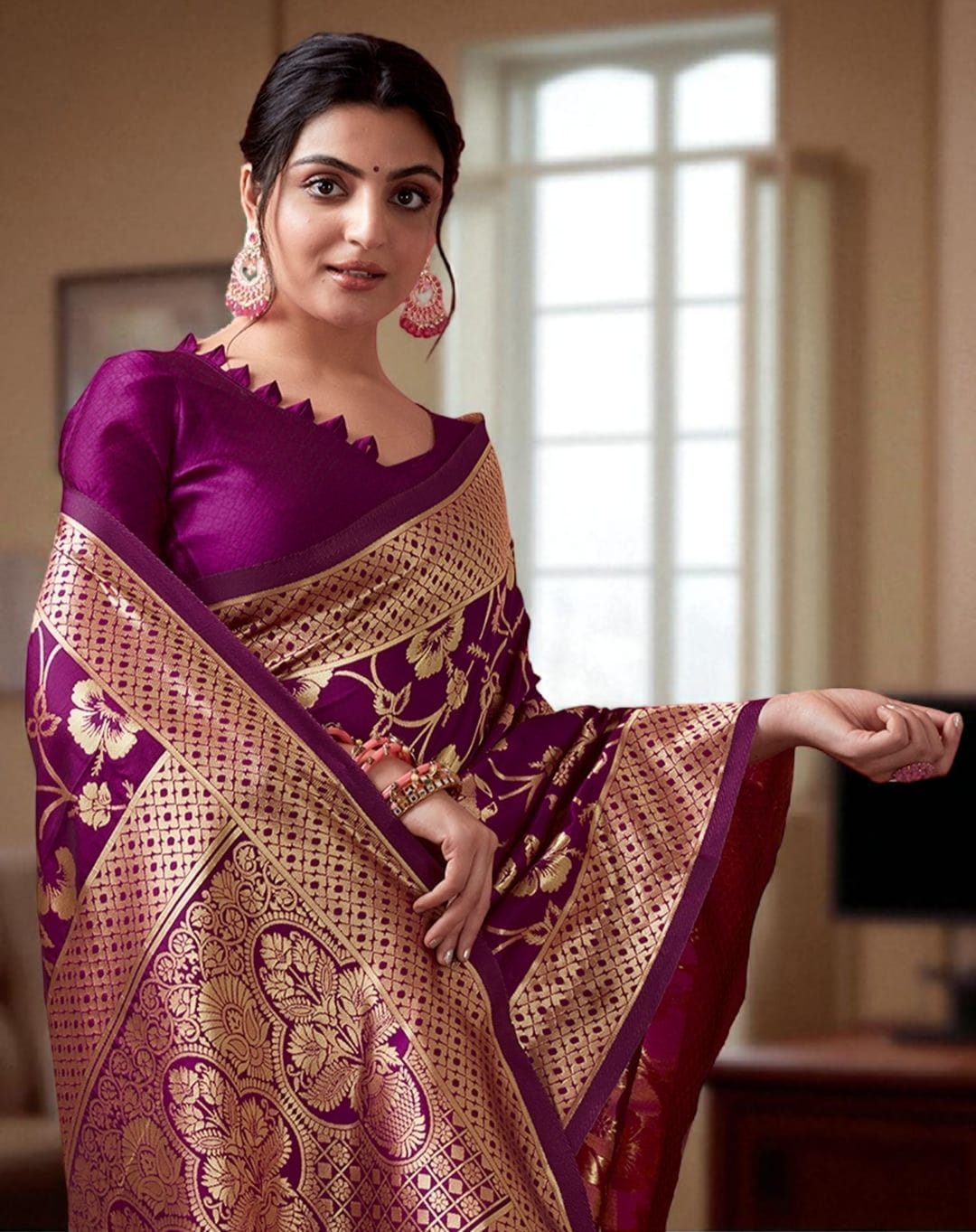 Banarasi - Elegant Purple Semi Silk Saree.