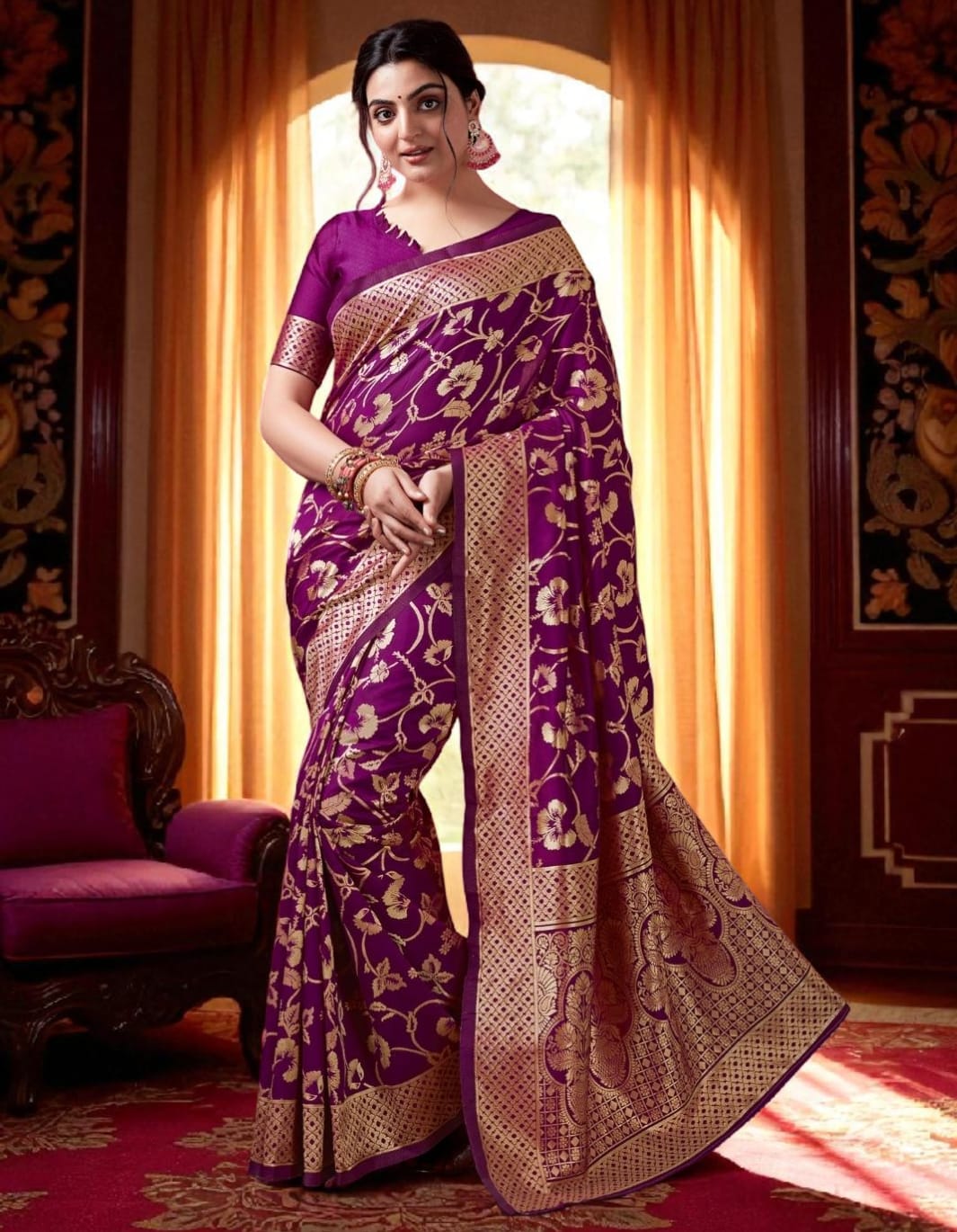 Banarasi - Elegant Purple Semi Silk Saree.