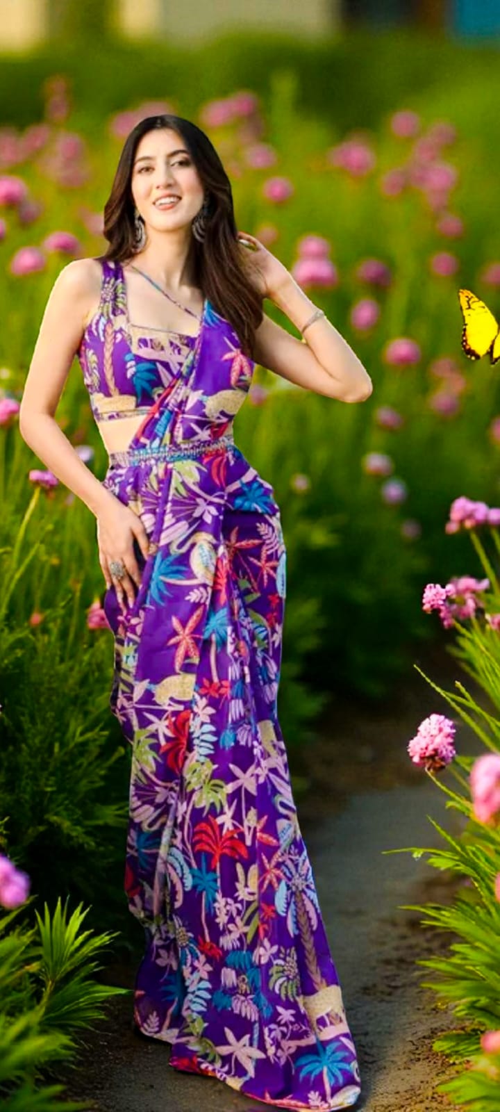 Ready-to-wear printed georgette Saree.