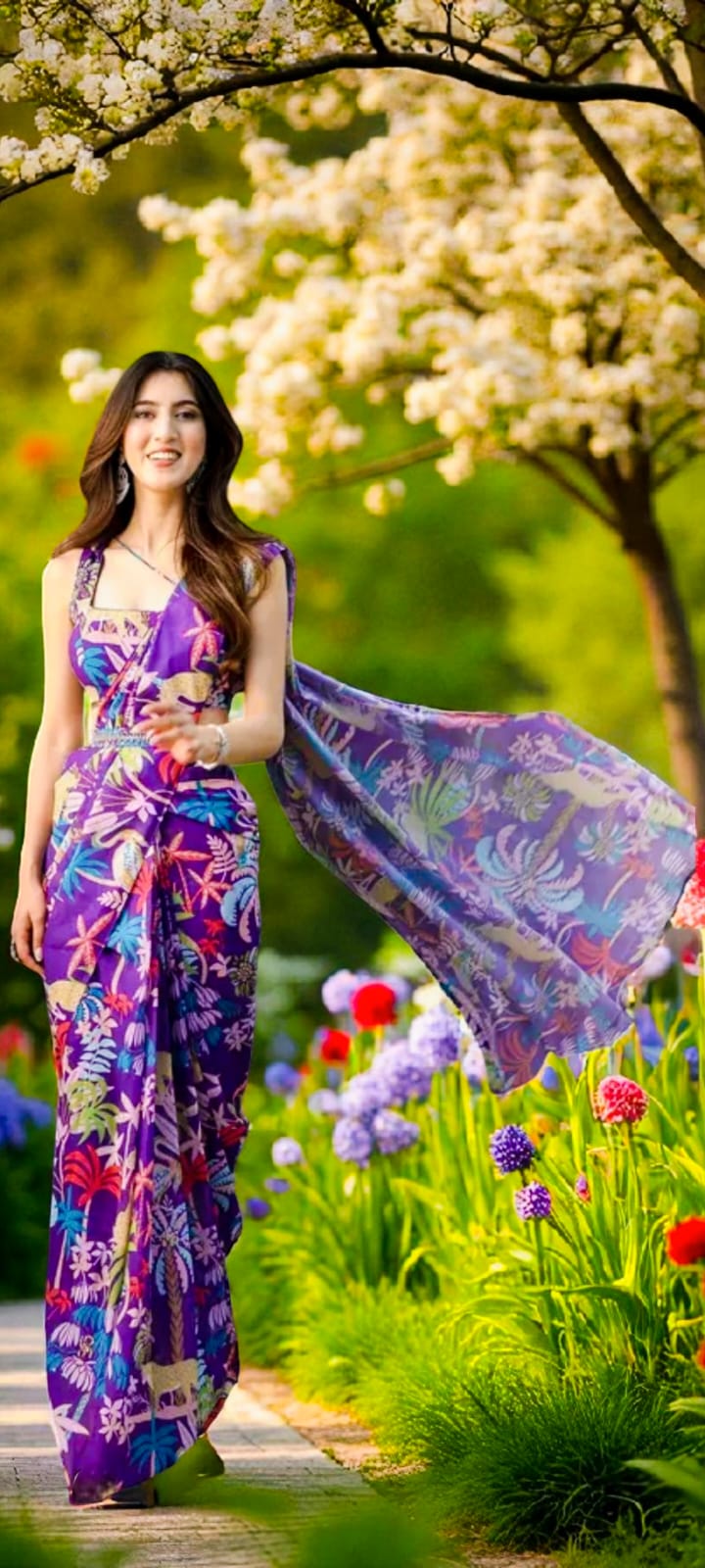 Ready-to-wear printed georgette Saree.