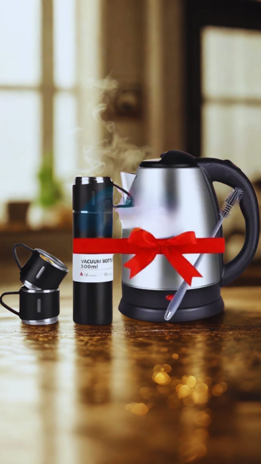 All-in-One Beverage Combo – Thermal Flask, 2 Cups &amp; 1.8L Electric Kettle