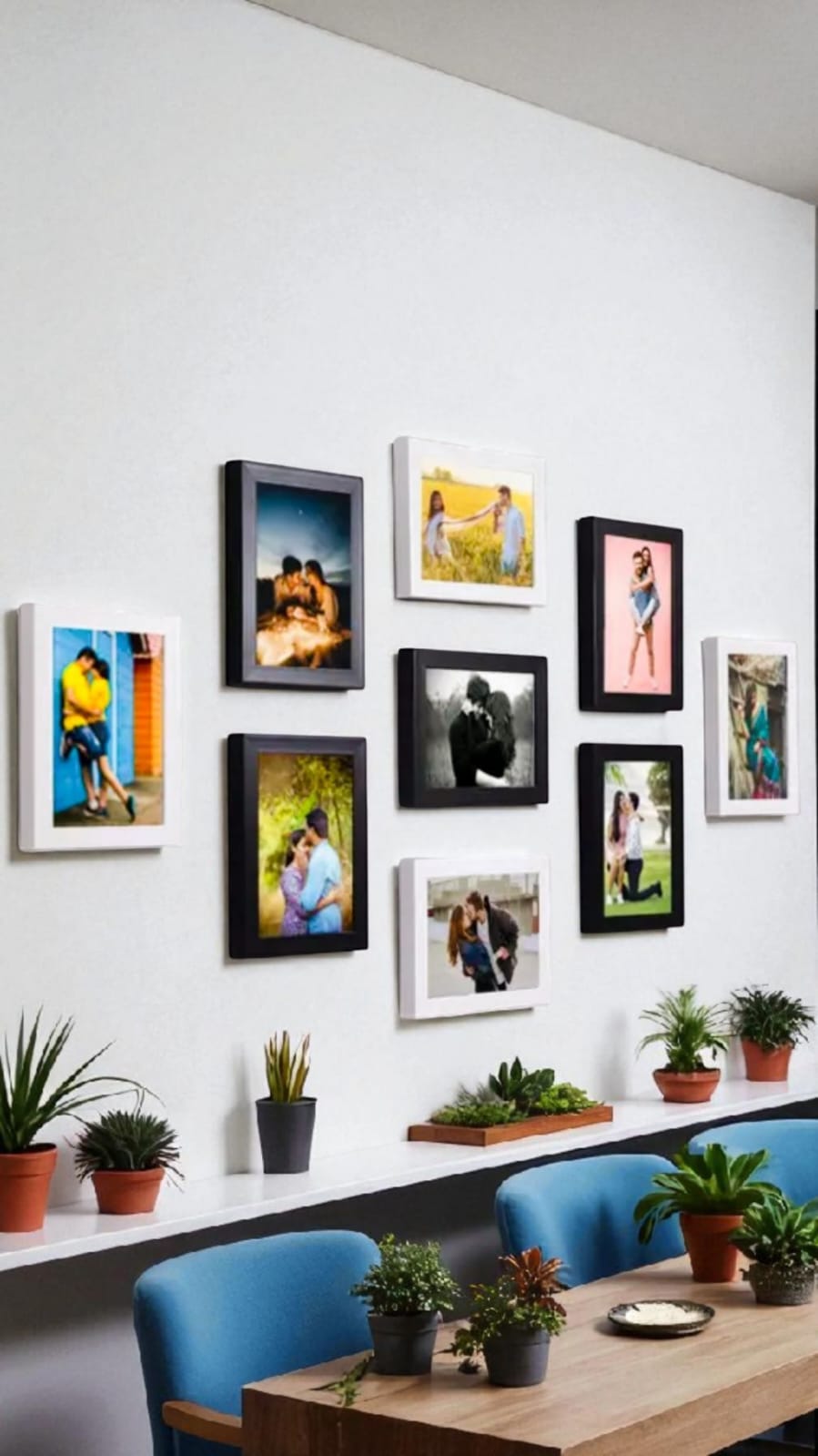 Wooden Photo Frame Set of 9 (5 Black &amp; 4 White, 5x7 Inches)- Modern Wall Décor.