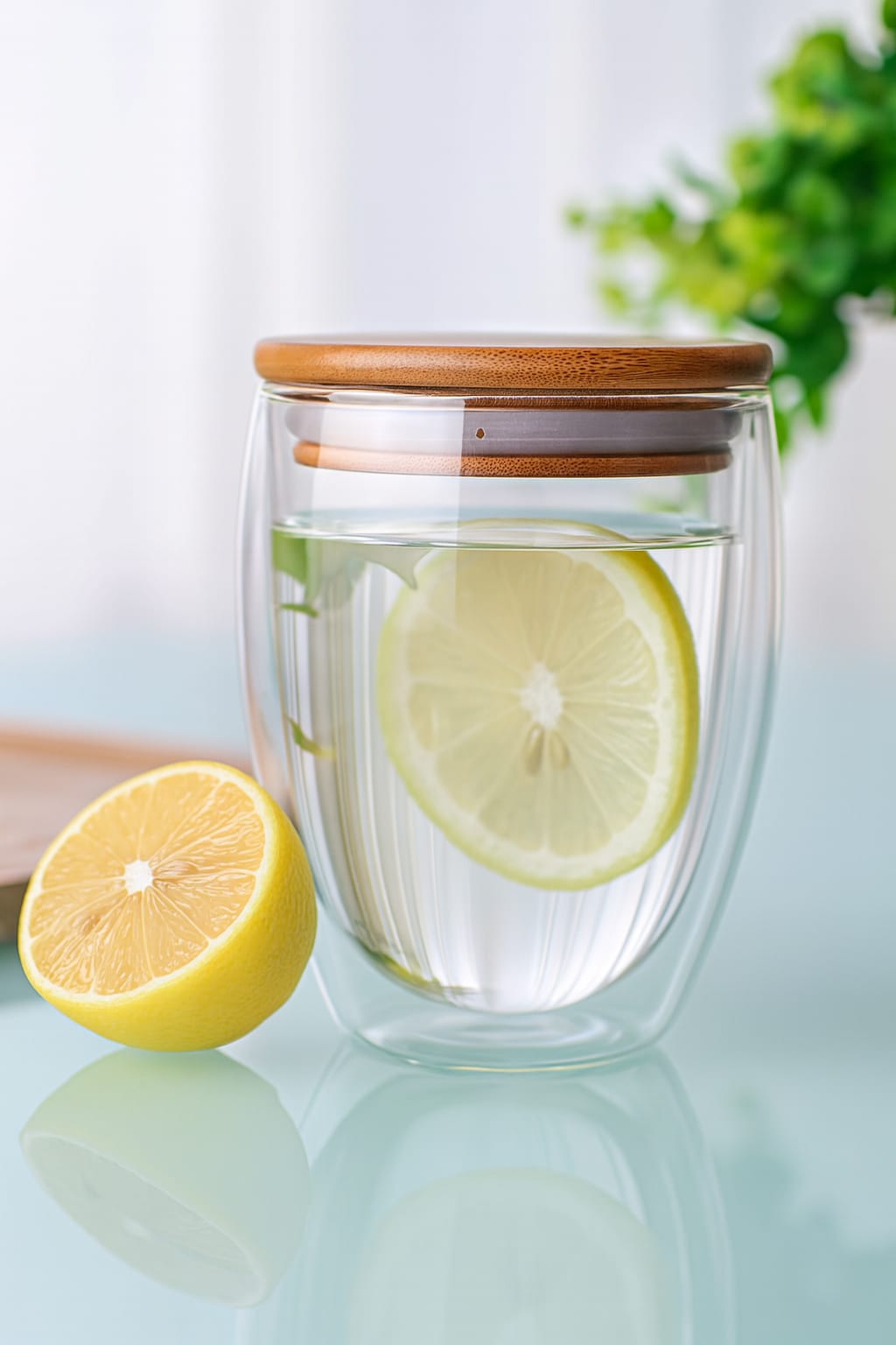 Borosilicate Double Wall Glass Mug with Bamboo Lid. 350 ML Insulated Heat-Resistant