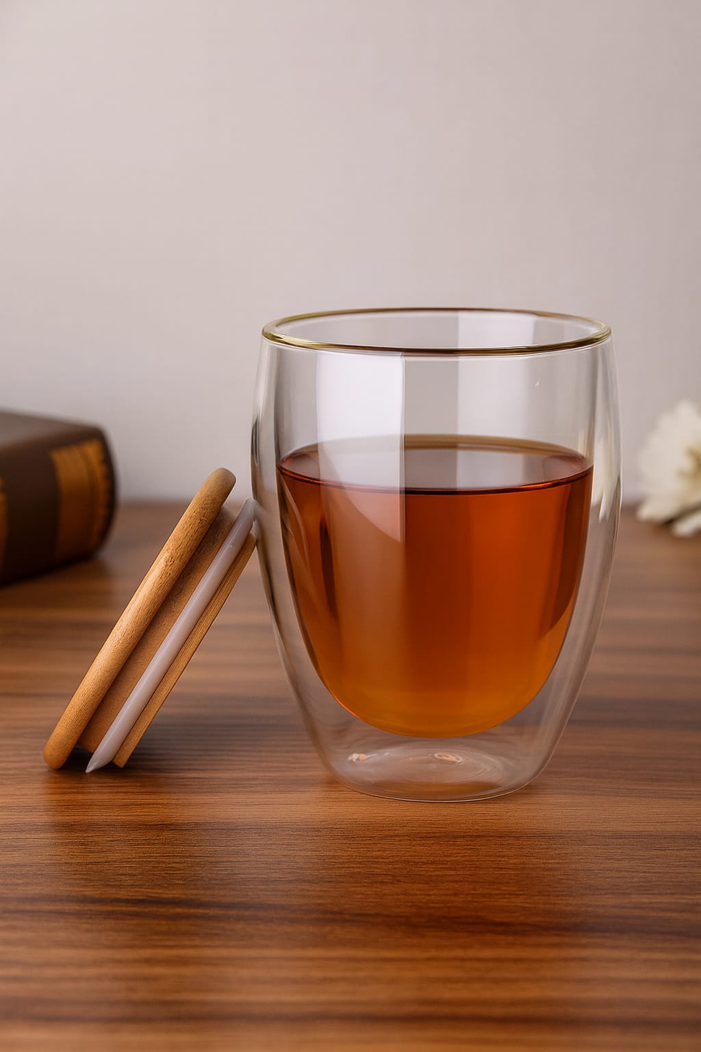 Borosilicate Double Wall Glass Mug with Bamboo Lid. 350 ML Insulated Heat-Resistant