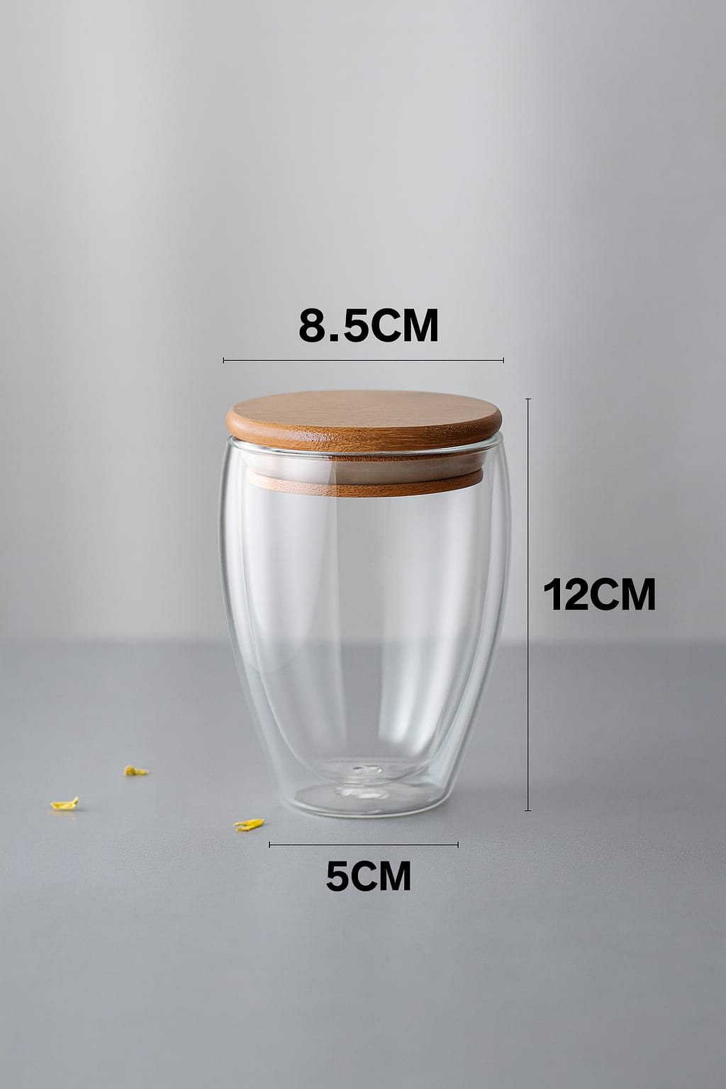 Borosilicate Double Wall Glass Mug with Bamboo Lid. 350 ML Insulated Heat-Resistant
