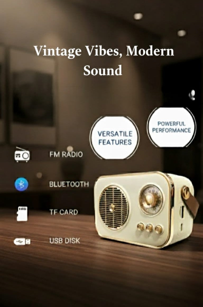 Retro Bluetooth Speaker | Vintage Wireless Speaker with FM, USB & TF Card | Portable Loud Sound & Long Battery Life