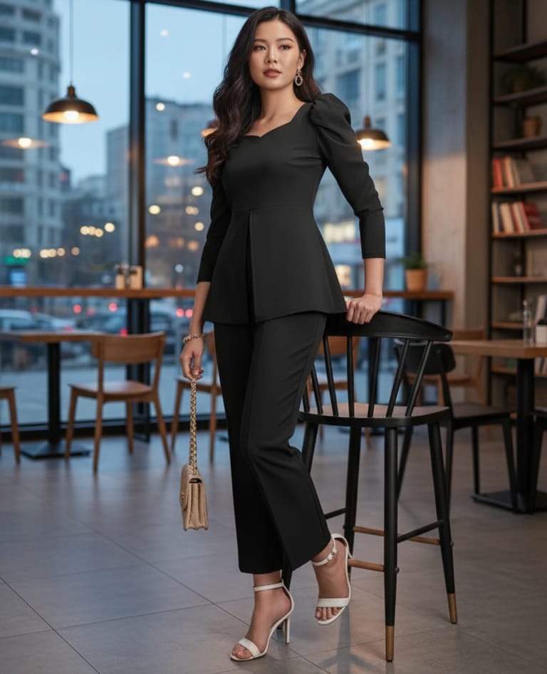 SiA Peplum Top & Slim Fit Pant Co-ord Set