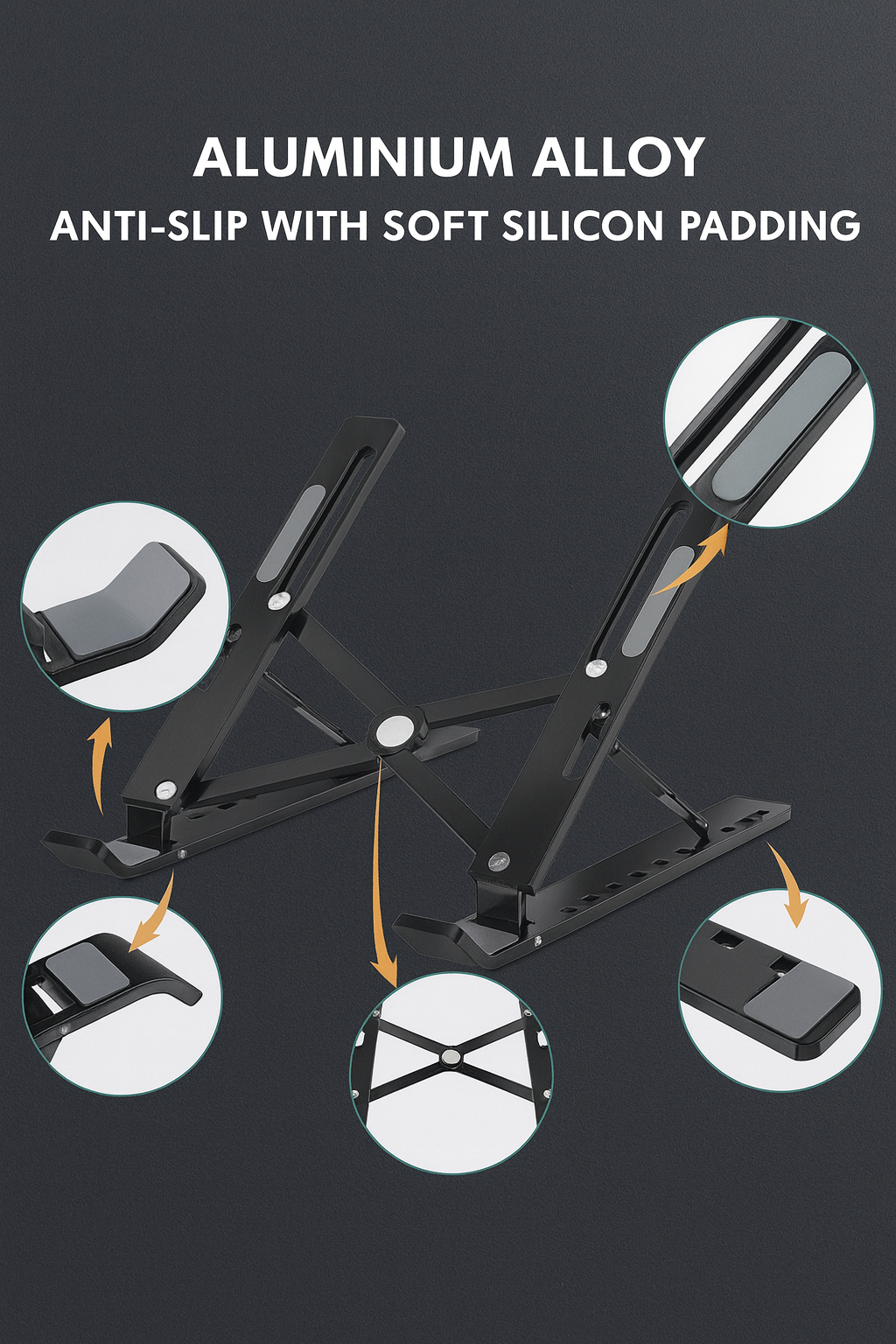 Laptop Stand Black – 6 Angles Adjustable, Aluminum Foldable & Portable Tabletop Laptop Stand