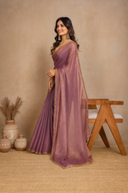 Women’s Elegant Two-Tone Chiffon Saree with unstitched Blouse Piece – Available in Purple, Green & Golden.