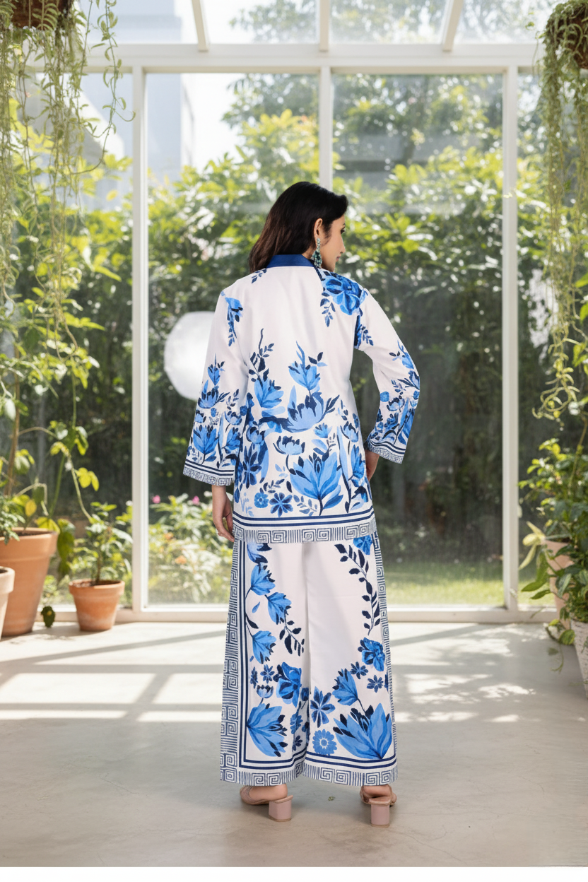 Sia Stylish Blue Floral Printed Co-Ord Set for Women | Viscose Rayon Kurta & Pant Set