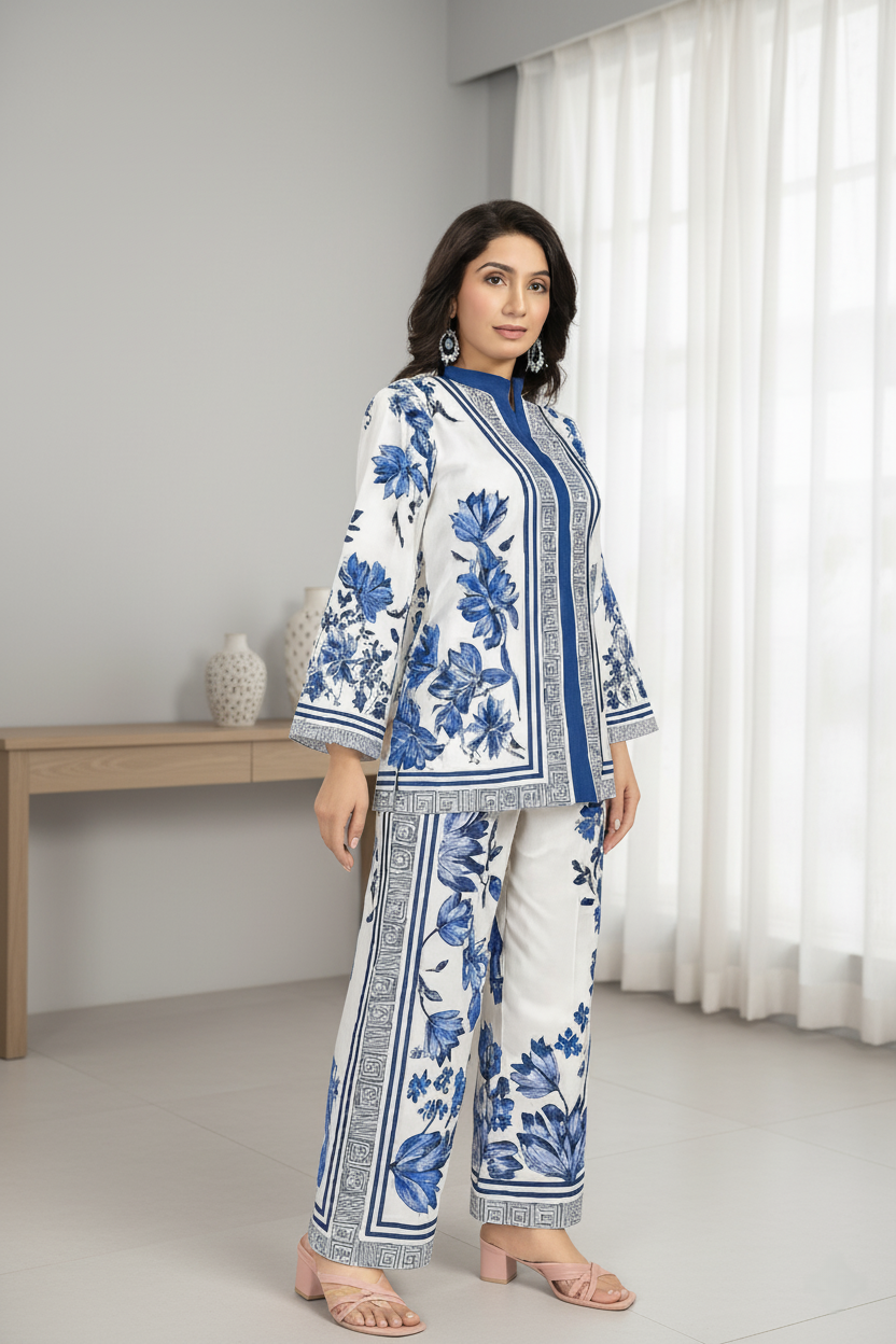 Sia Stylish Blue Floral Printed Co-Ord Set for Women | Viscose Rayon Kurta & Pant Set