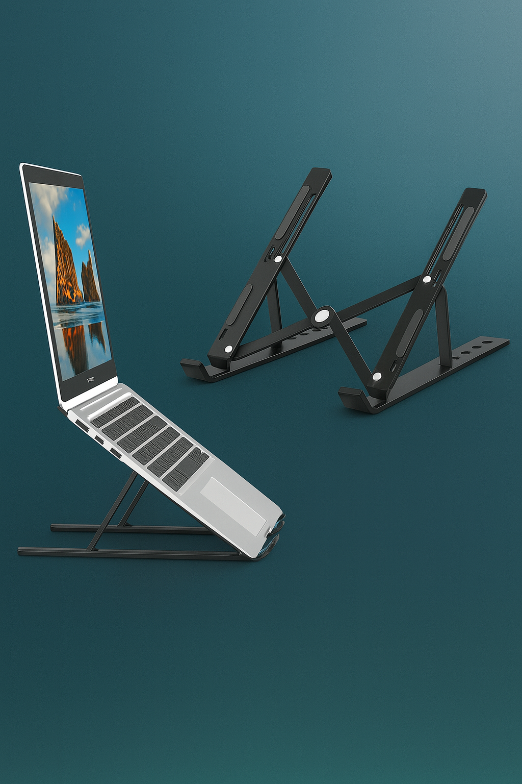 Laptop Stand Black – 6 Angles Adjustable, Aluminum Foldable & Portable Tabletop Laptop Stand