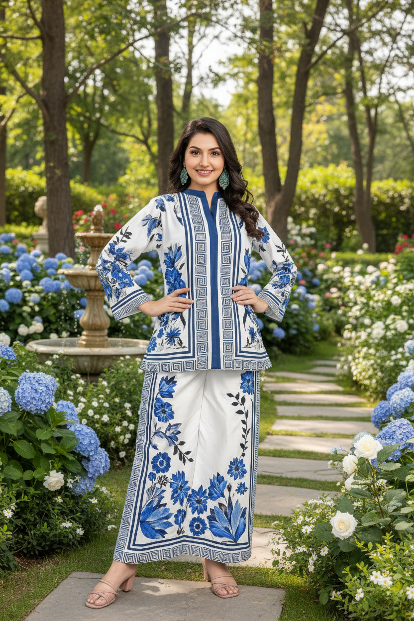 Sia Stylish Blue Floral Printed Co-Ord Set for Women | Viscose Rayon Kurta & Pant Set
