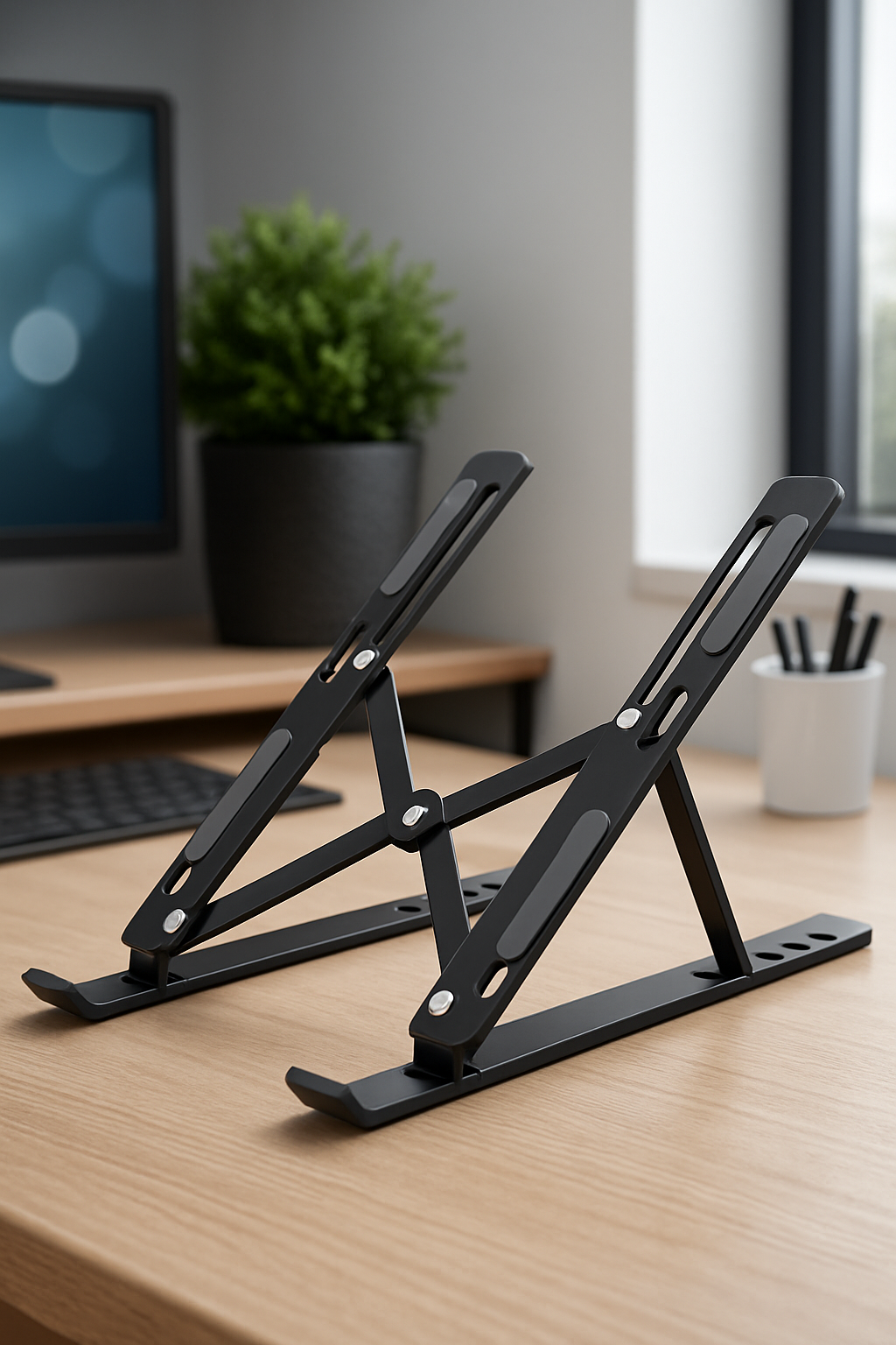 Laptop Stand Black – 6 Angles Adjustable, Aluminum Foldable & Portable Tabletop Laptop Stand