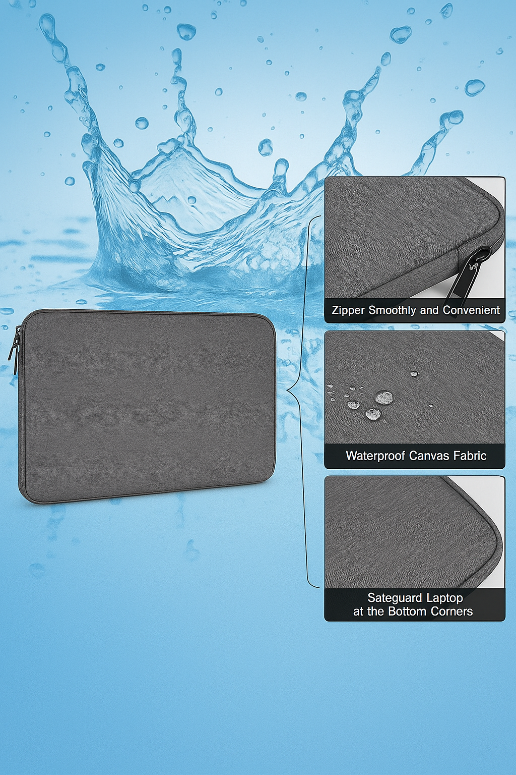 Laptop Sleeve with Charger Pouch | 16" Laptop/MacBook Pro Case (Grey)